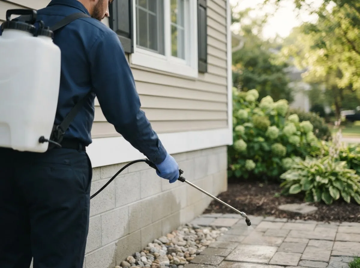 Pest control technician inspecting a home in Marfa, TX